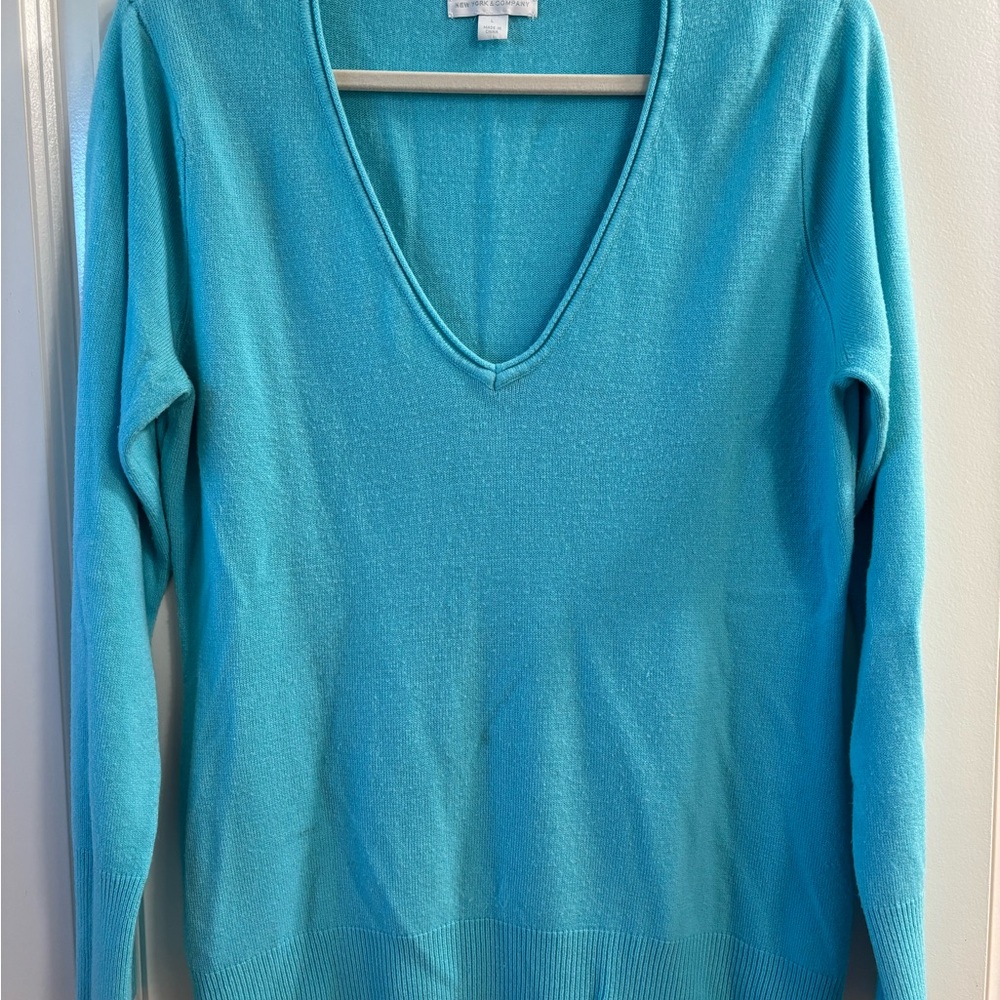New York & Company Turquoise V-Neck Sweater